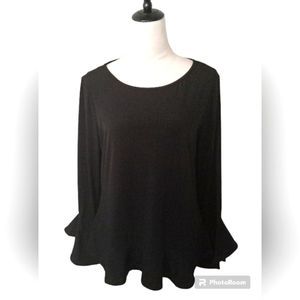 Laundry by Shelli Segal Black Peplum Blouse with Bell Sleeves Size M